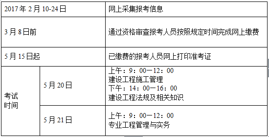 2017年河北二级建造师考试时间