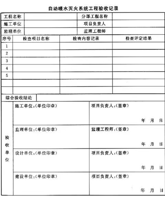 自动喷水灭火系统工程验收记录