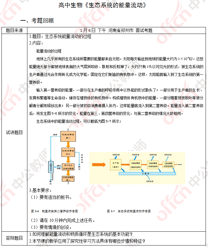 高中生物教师资格面试真题